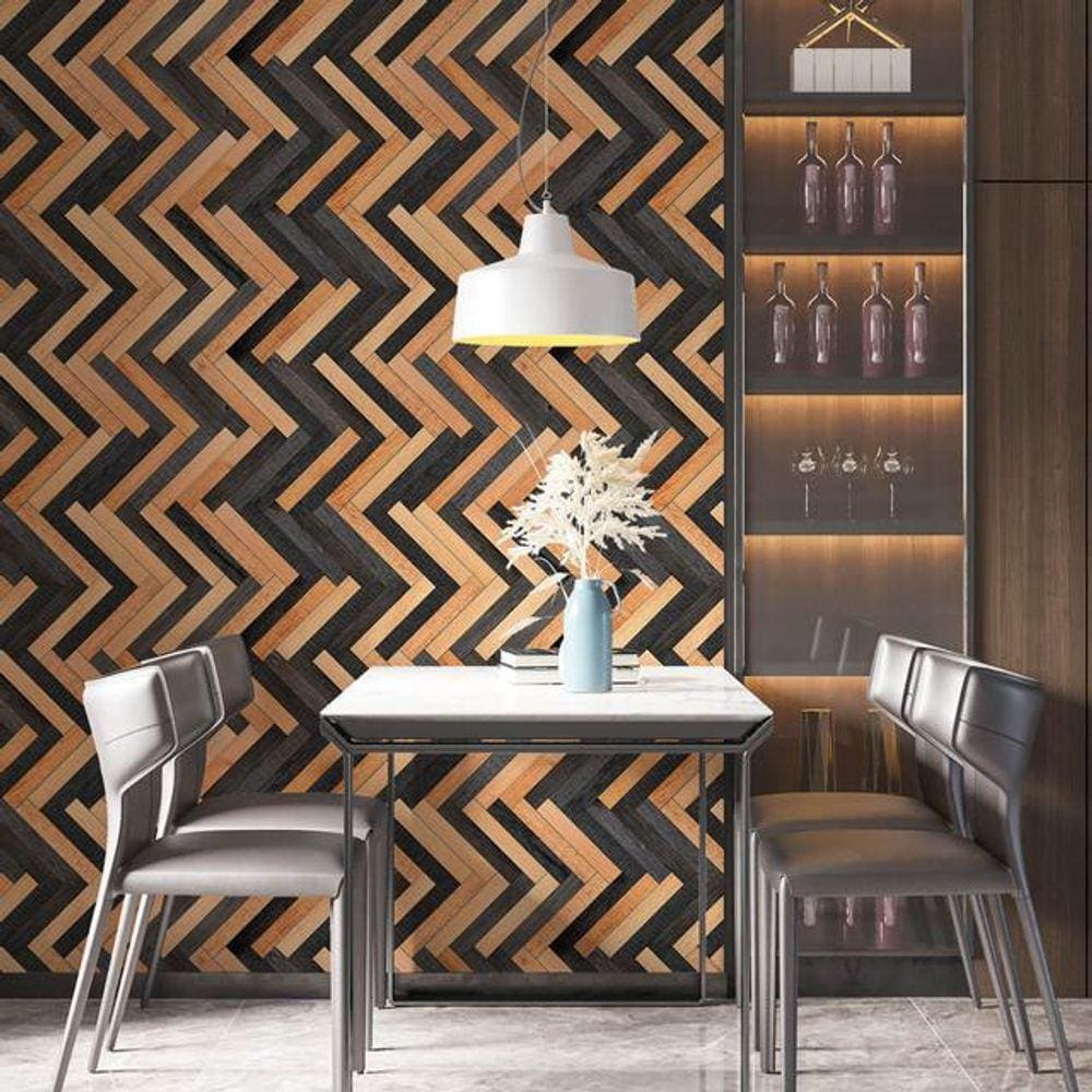 Kit 4 Rolos Papel De Parede Adesivo Taco De Madeira 3,0M