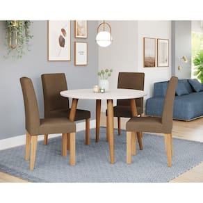 Conjunto Sala de Jantar Dani com 4 Cadeiras 110cm Maia Madeira/OffWhite/Natutal/Mascavo