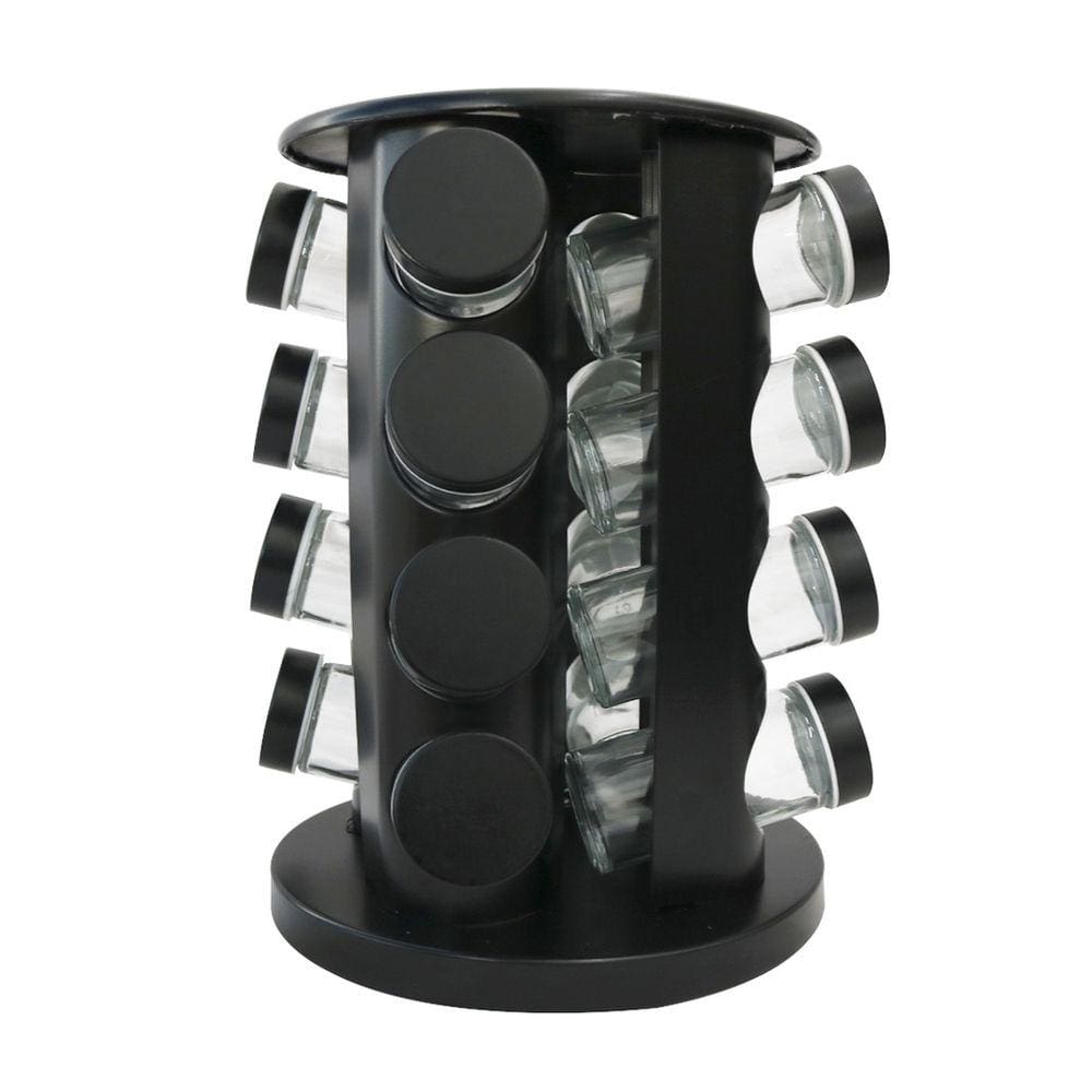 Porta Tempero Giratório De Metal Redondo Com 16 Peças Preto