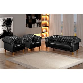 Conjunto Sofá e Poltronas Chesterfield Duque Preto