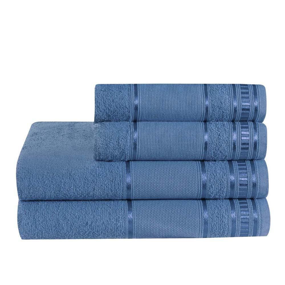 Toalhas de Banho 4 Peças Premium Azul Jeans 100% Algodão