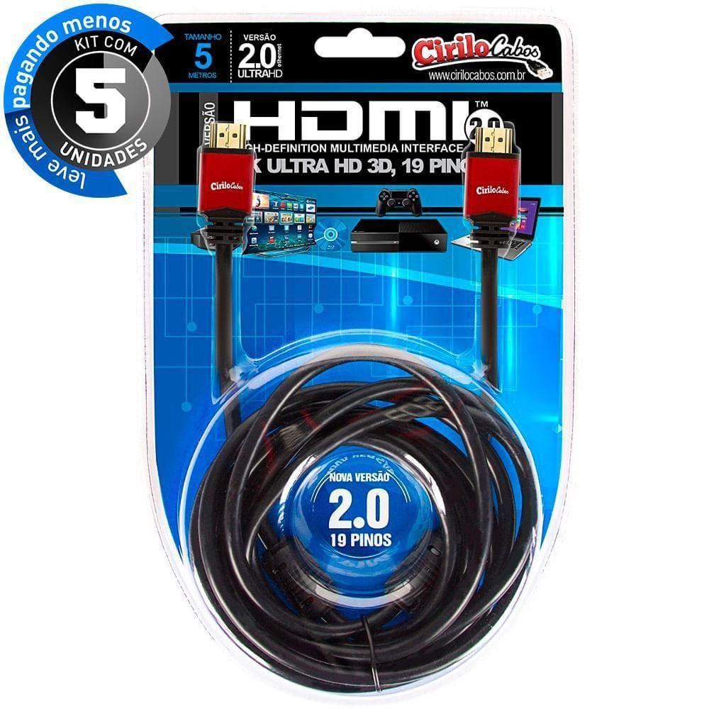 Cabos Hdmi 2.0 4K - 5 Mt Kit Com 5