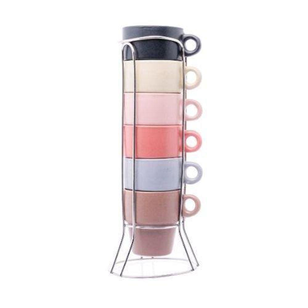 Xícaras C/6 Cerâmica c/ Suporte 90ml Wolff - Colorido