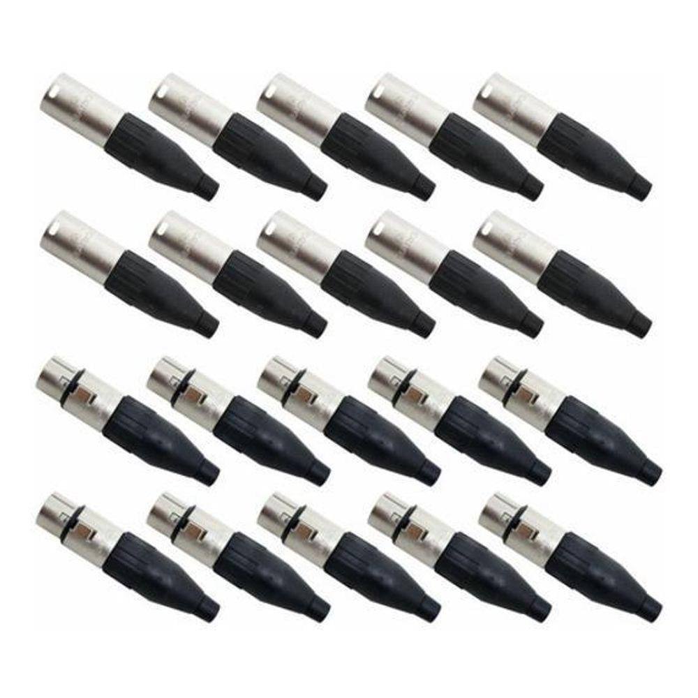 Kit 20 Conector Xlr Canon Macho E Femea Niquelado Sa2X