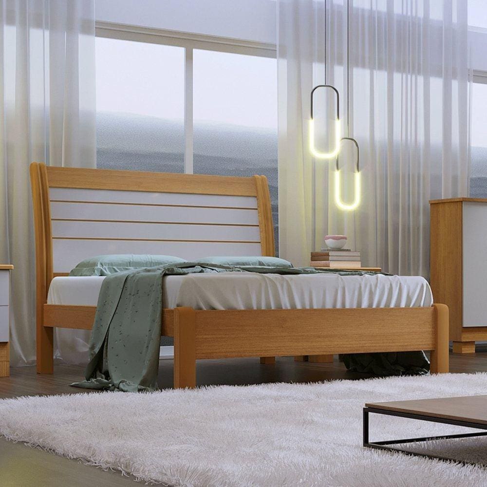 Cama Casal Jaspe 100% Mdf Plus Cinamomo/Off White