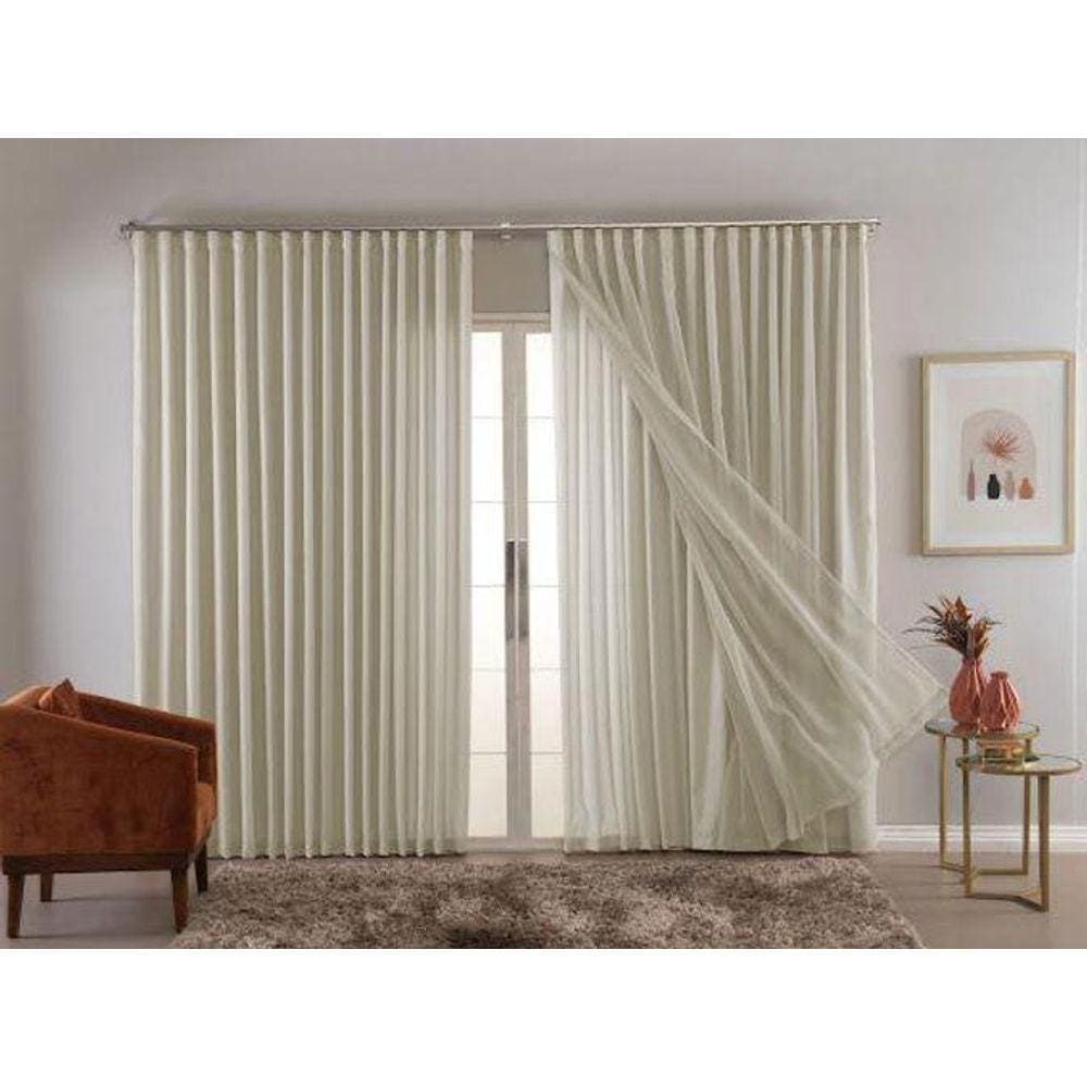 Cortina Trilho Suiço Forro com Voil 6.00 x 2.70 Palha 6m