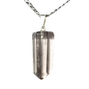 Colar Pontinha Pedra Quartzo Fumê Presilha e Pino Prateado