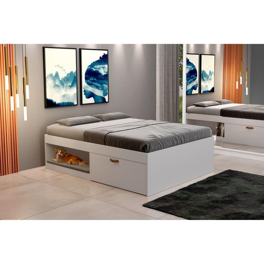 Cama Box Casal com Sapateira 138cm Laura Yescasa Branco
