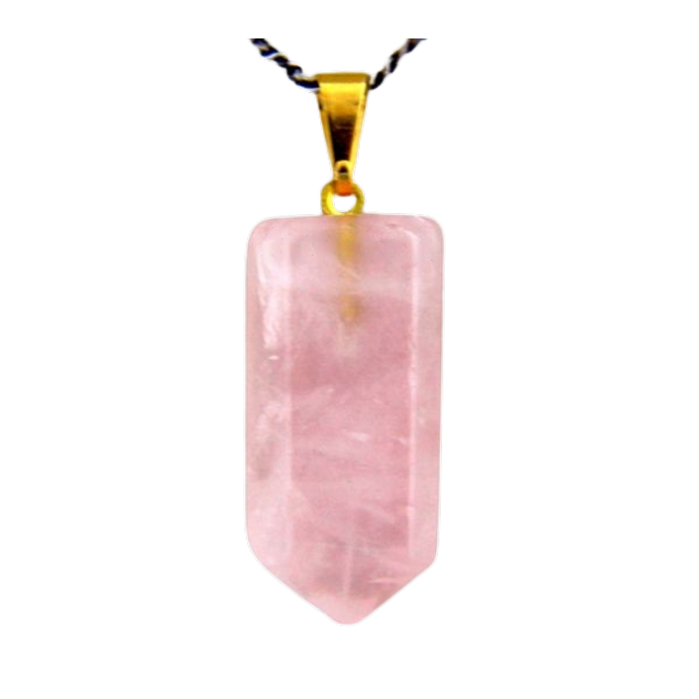 Colar Pontinha Pedra Quartzo Rosa Presilha e Pino Dourado