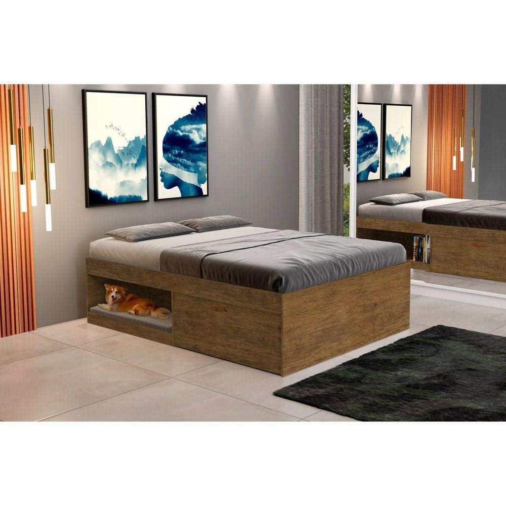 Cama Box Casal com Sapateira 138cm Laura Yescasa Jequitiba