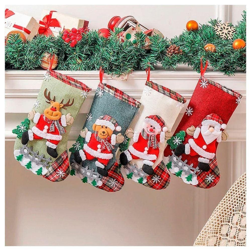 Kit 4 Botas Meias Enfeite Natal Temática Natalina