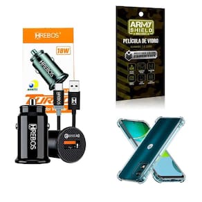 Kit Carregador Veicular + Capinha Motorola E13 + Película 3D