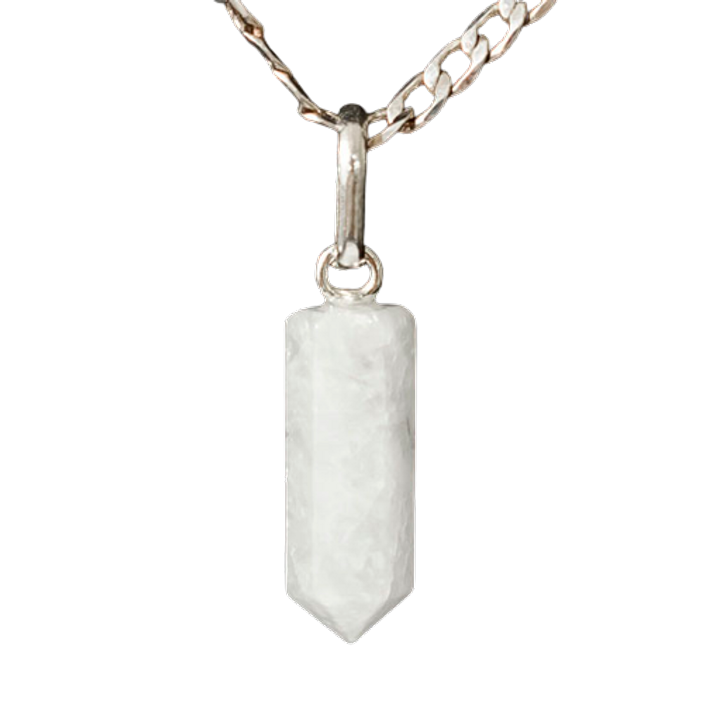 Colar Micro Pontinha Pedra Quartzo Leitoso Pino Prata 950