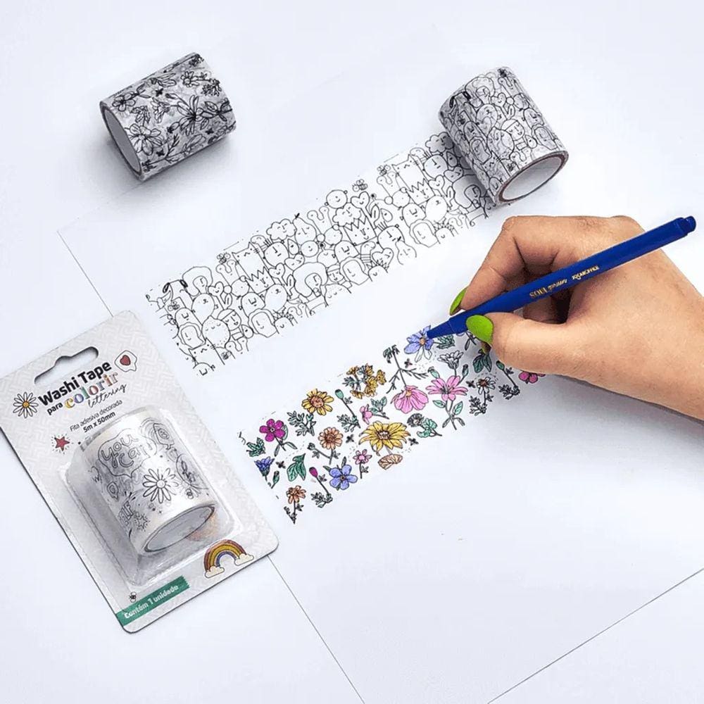 Washi Tape Para Colorir Lettering 50mm x 5m Leoarte | Divertido Pintar Decorar Cadernos