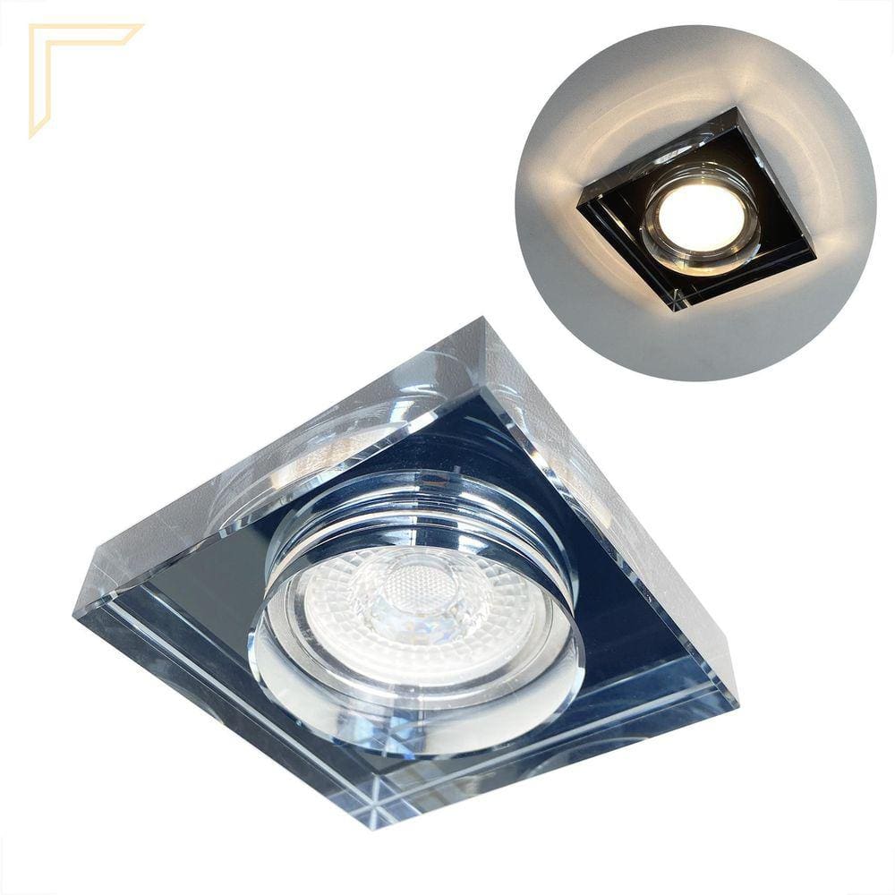 2 Spot Embutir Cristal Preto Dicroica Alz86 + Led Lup08