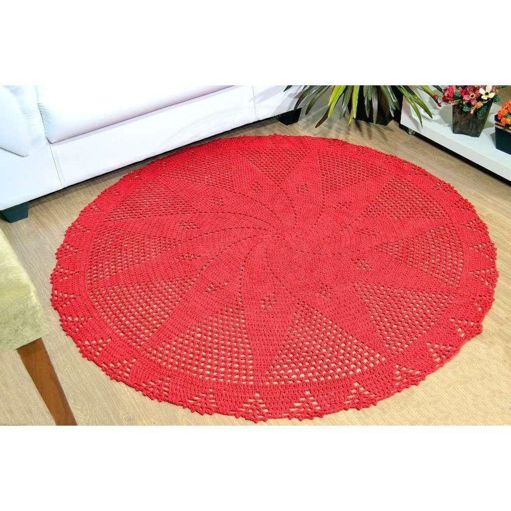 Tapetão de Sala Redondo em Crochê - Vermelho