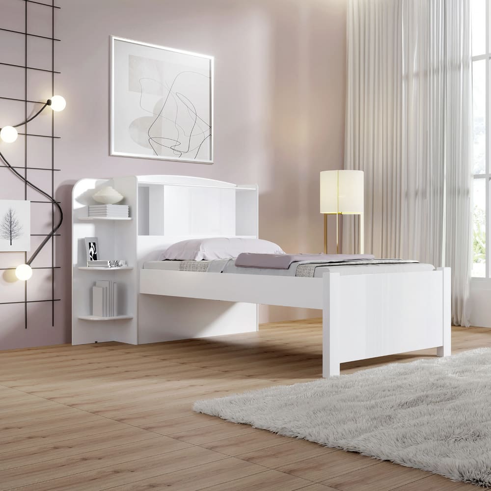 Cama Solteiro Milênio Com Baú 100% Mdf Espresso Móveis Branco
