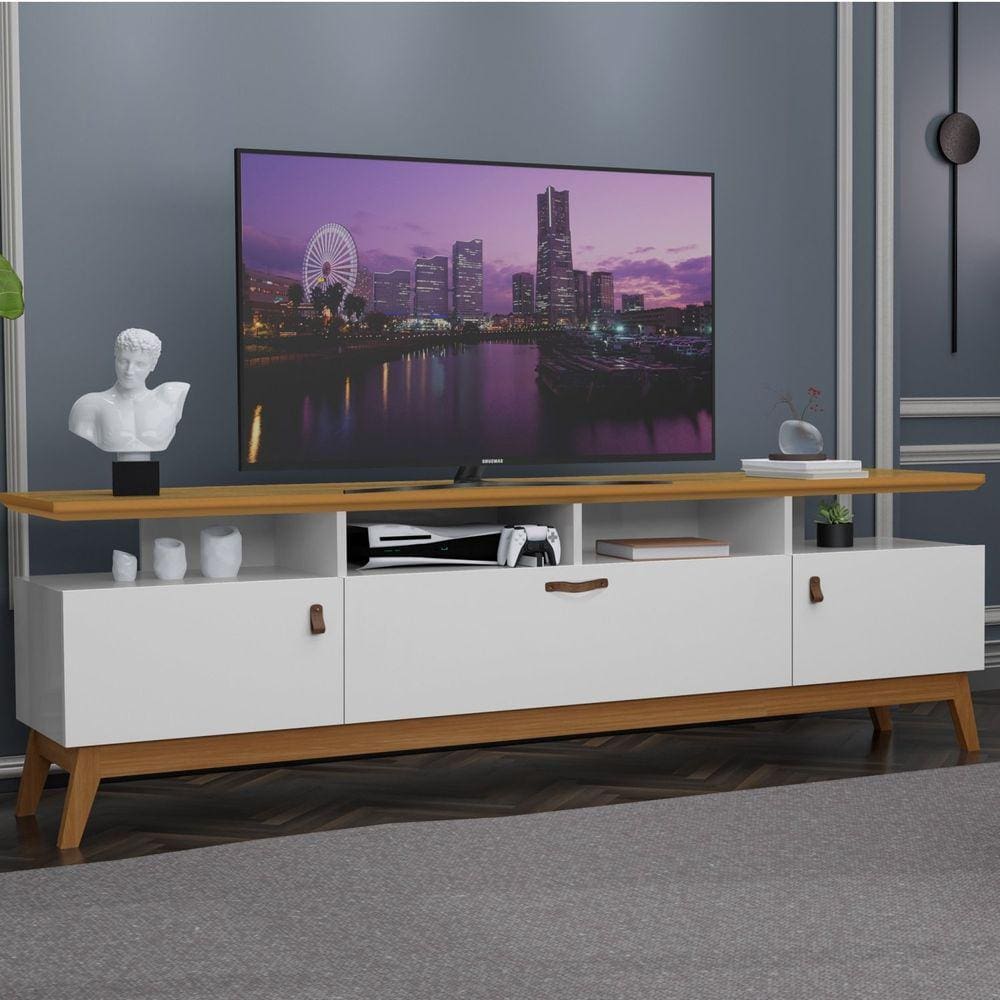 Rack para Tv até 89 Polegadas 218cm 3 Portas Absolut Off White/Marrom