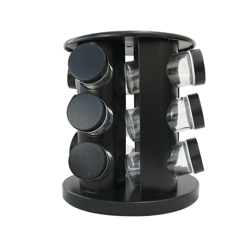 Porta Tempero Giratório De Metal Redondo Preto 12 Peças