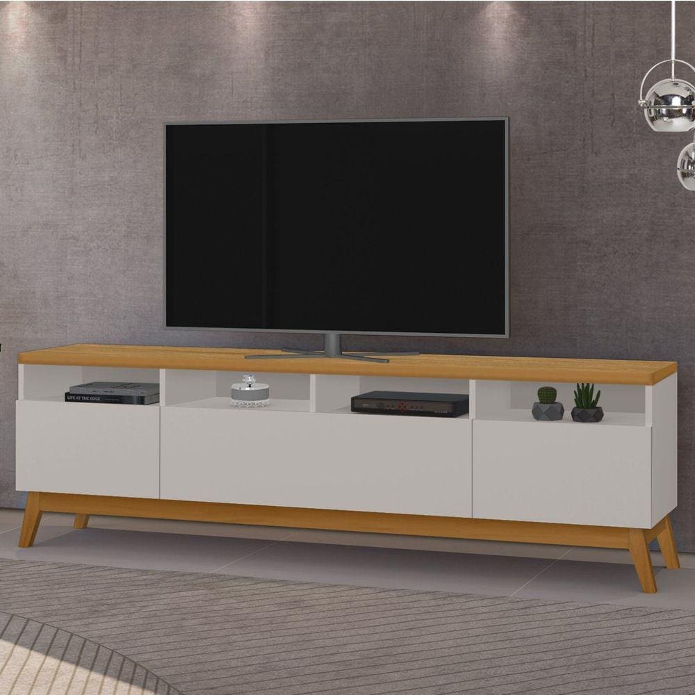 Rack para Tv até 89 Polegadas 218cm 3 Portas Supremo Off White/Marrom