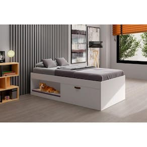 Cama Box Solteiro com Sapateira 88cm Laura Yescasa Branco