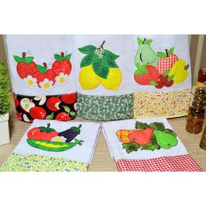 Kit  Pano de Prato  em Patchwork com 5 pçs - Frutas