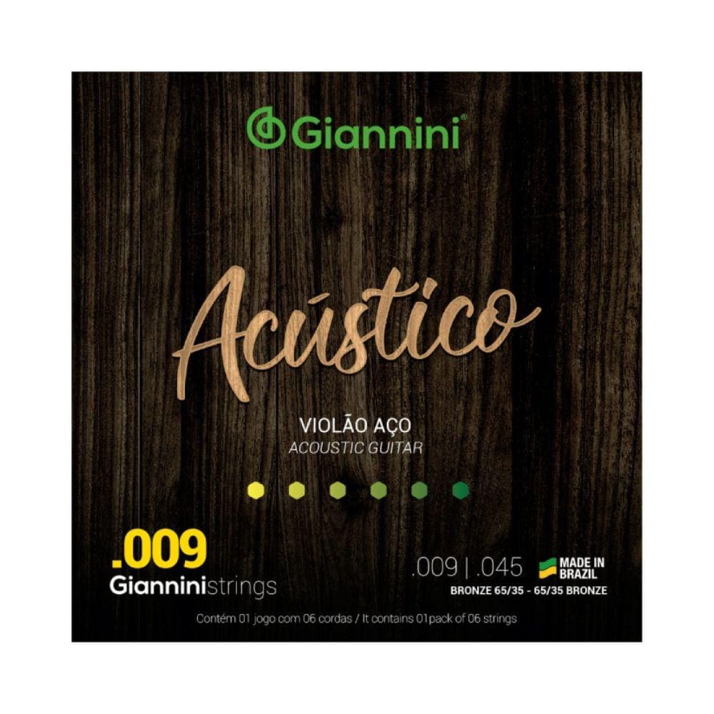 Encordoamento Violão Giannini Acústico 0.09 GESWAL 65/35 - Aço