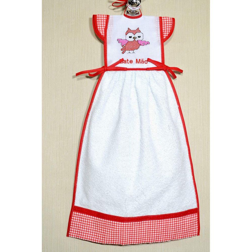 Bate Mão Bordado - Corujinha Vermelha