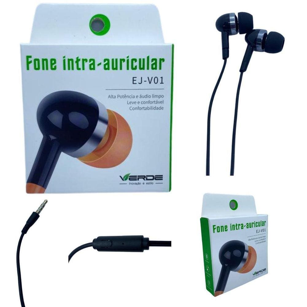 Fone De Ouvido Intra Auricular Ej-V01 Preto