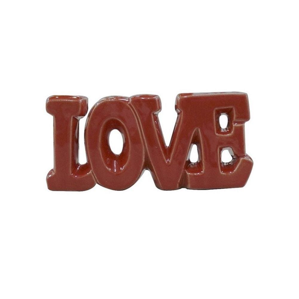 Enfeite Decorativo De Cerâmica Com a Frase Love 16.5x7cm