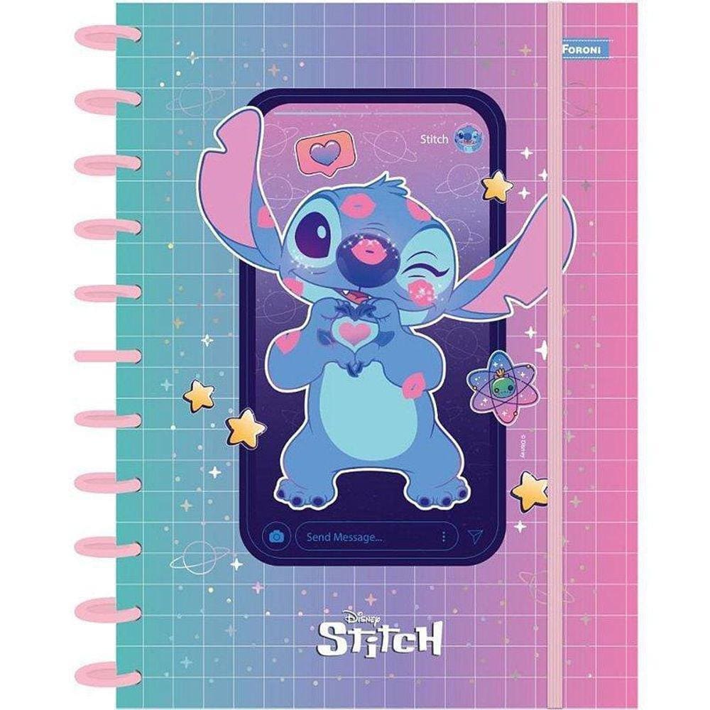 Caderno Aloha Stitch Capa em PP Disco Rosa Holográfico 7064