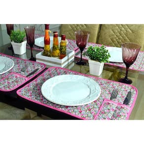 Jogo Americano Matelado com 4 Peças - Floral Rosa Pink