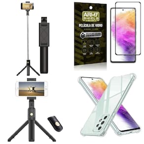 Capa Samsung A73 +Mini Tripé Selfie Bluetooth +Película 3D