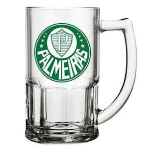 Caneca De Vidro Palmeiras 340Ml Allmix - Verde/Branco