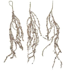 Galho Pérolas Rosa E Dourado 40X8Cm Folhagem De Natal 3Pc