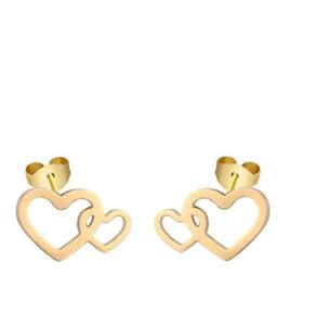 Brinco Infantil Aço Cirúrgico Coração Duplo - Dourado