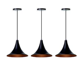 Kit 3 Lustre Pendente Chapéu Chinês 23Cm Preto Alumínio