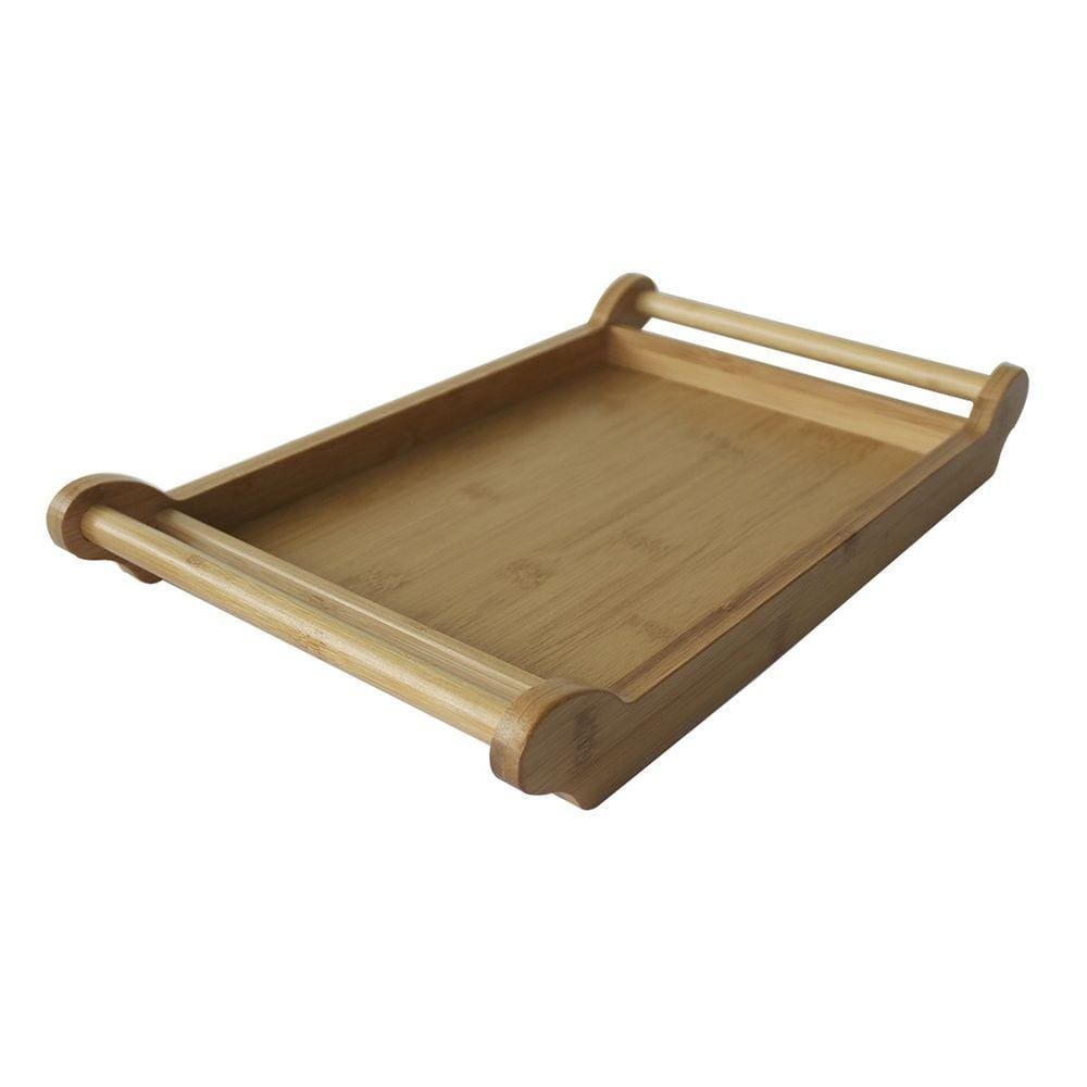 Bandeja De Bambu Retangular Com Alça 38x23cm