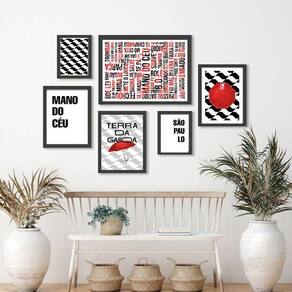 Kit 6 Quadros SP Preto/Vermelho/Branco 18x24/24x33/33x45cm