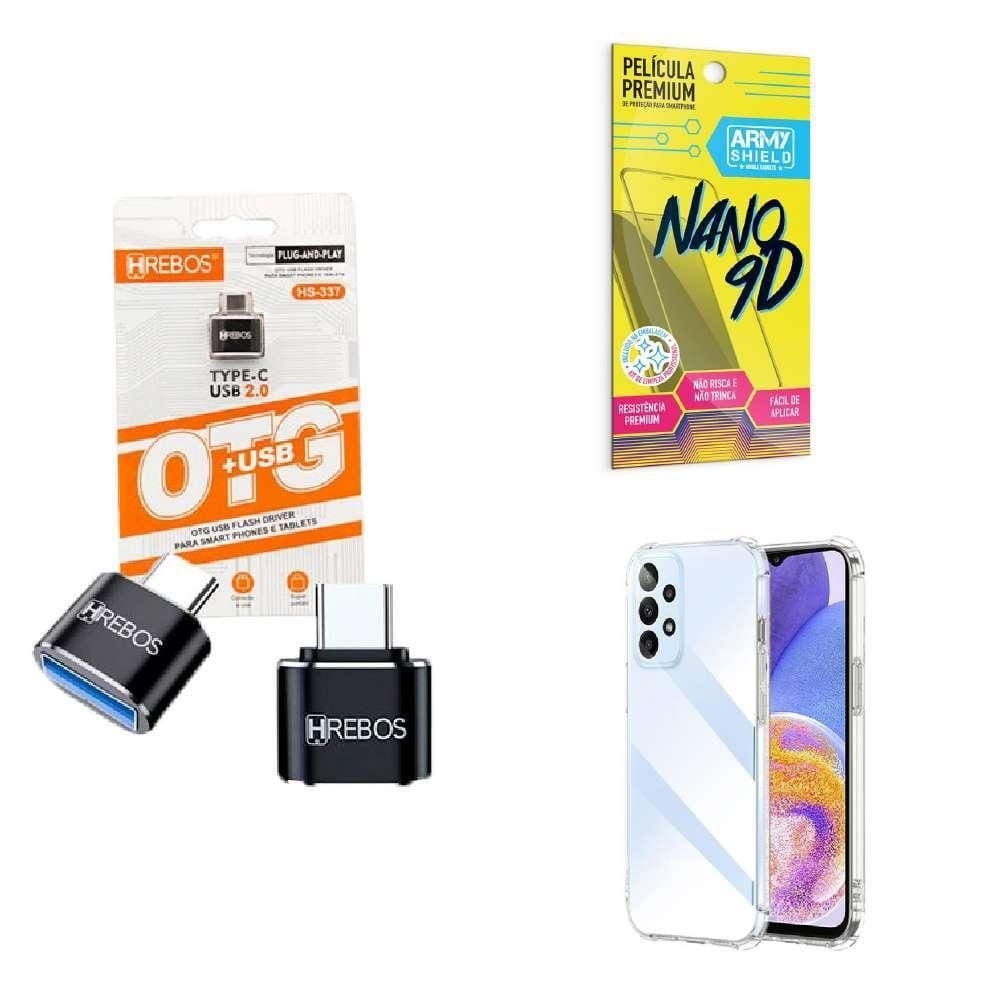 Kit Usb Para Tipo C + Capinha Samsung A23 5G + Película 9D