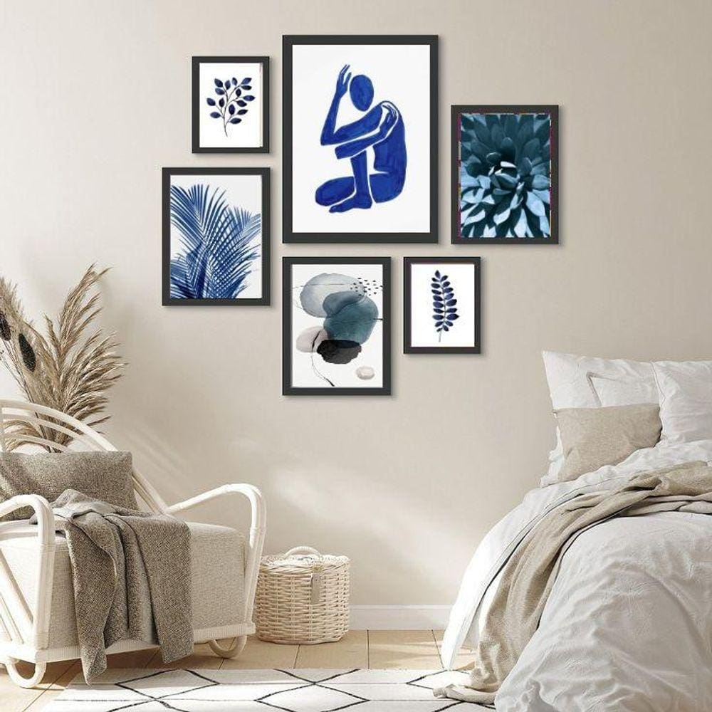Kit 6 Quadros Azuis Decorativos 18x24cm, 24x33cm, 33x45cm