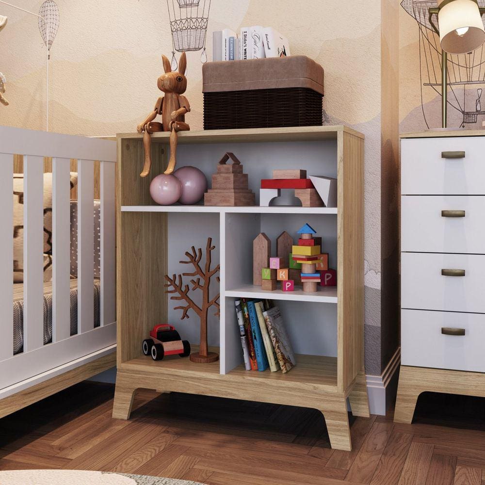Estante Infantil 4 Nichos Linha Favo de Mel Completa Móveis Itapuã Com Branco