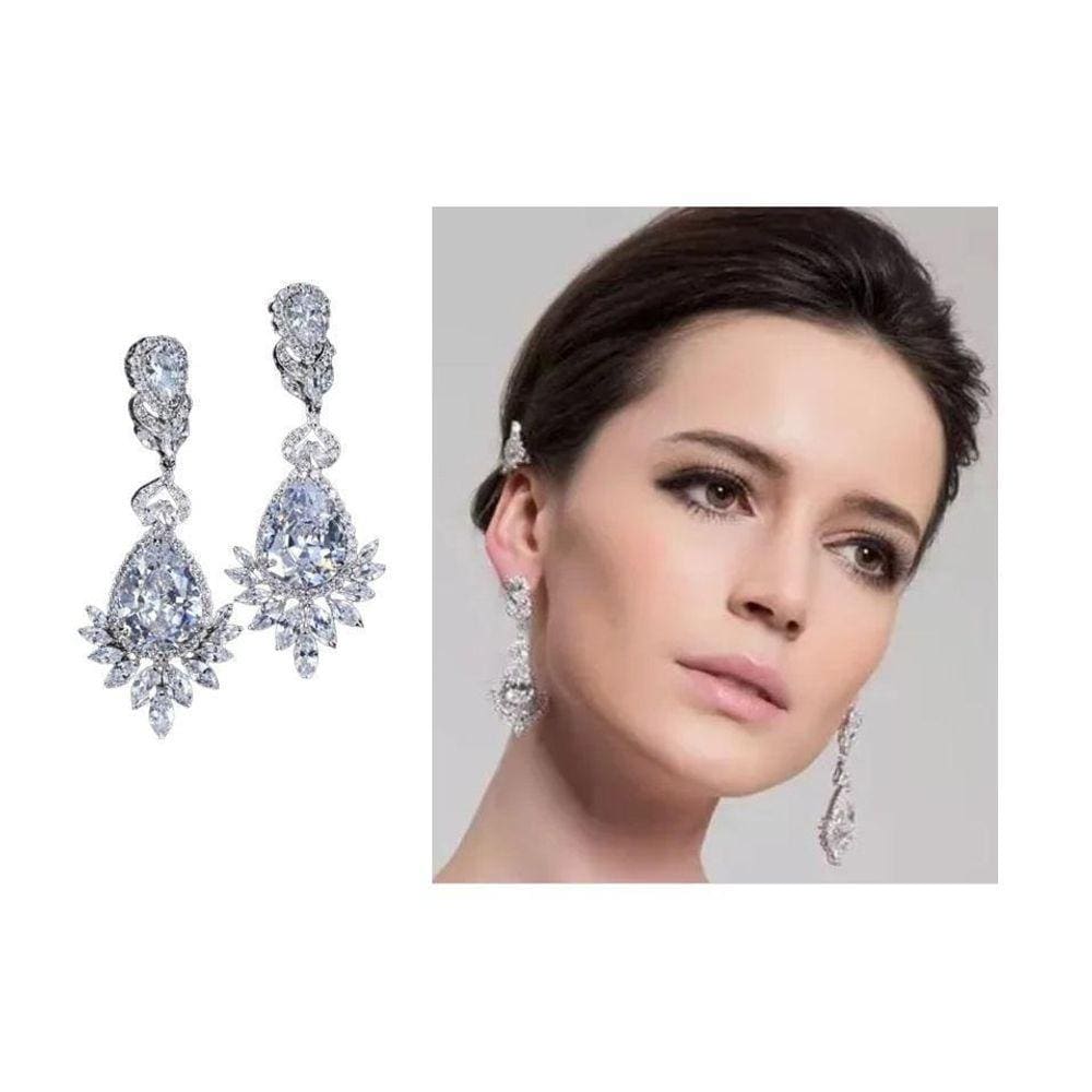 Brinco Noiva Zirconia Prata Festa Debutante Luxo Pendurado