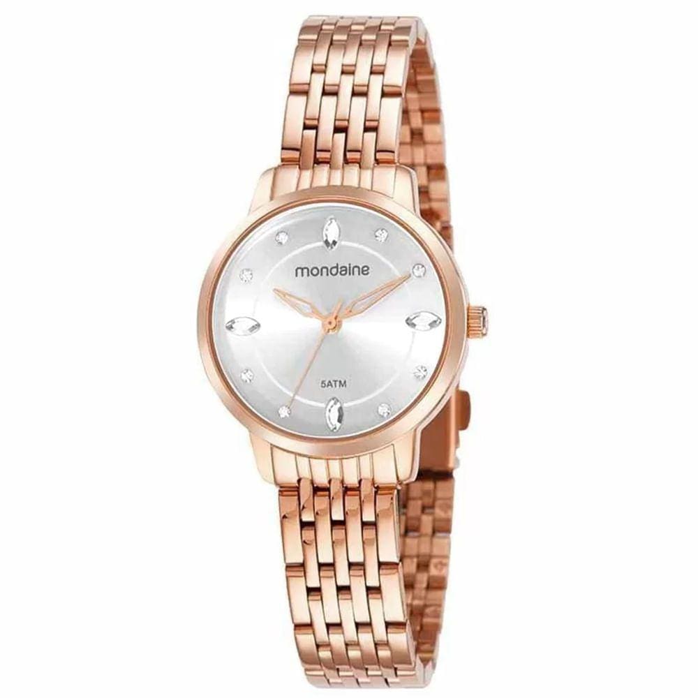 Relógio MONDAINE feminino rosê strass analógico 32336LPMVRE2