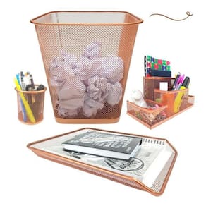 Kit Escritório Lixeira Retangular Organizador Mesa Bandeja