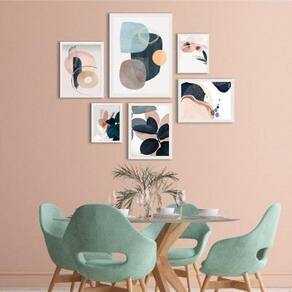 Kit 6 Quadros Decorativos - Rosê Azul - Madeira Branca