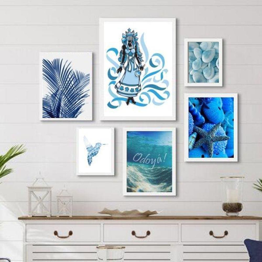 Kit Quadros Iemanjá Azul - Madeira Preta - Variadas Medidas