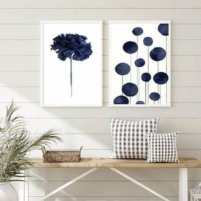 Quadros Arte Mod. Flor Azul Marinho 33x24cm - Madeira Preta