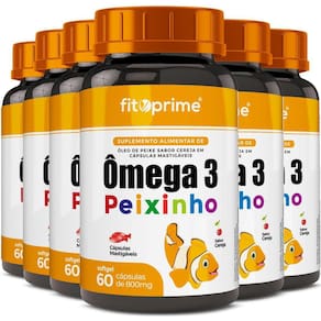 Kit 6 Ômega 3 Peixinho Mastigável Sabor Cereja 60 Cápsulas