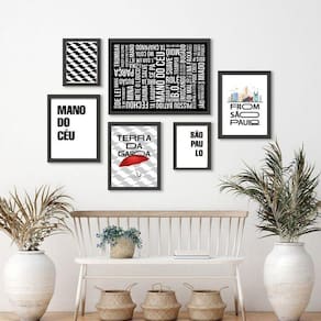 Kit 6 Quadros Decorativos SP - Madeira Preta c/ Vidro